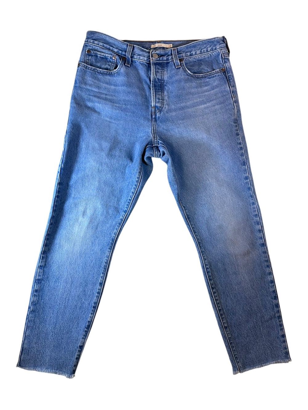 Levi's Wedgie Icon Fit Jeans Wash High Rise Tapered Raw Hem Cotton Size 31 - Picture 3 of 12